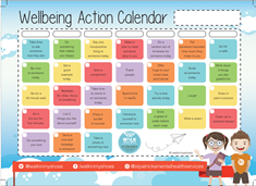 This image is of our Wellbeing Action Calendar with suggestions of positive activities for young people