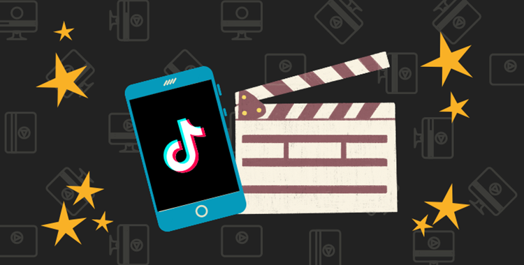 This image shows a smartphone opening the TikTok app and a film clapperboard for the Frame of Mind mental health short film competition.
