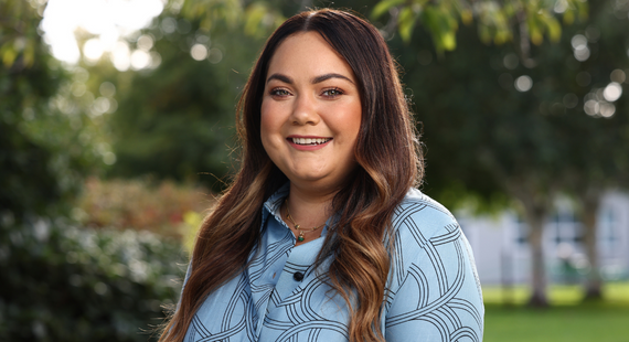 Photo of social media content creator and mental health advocate Grace Mongey Gernon, or Faces by Grace, in the grounds of St Patrick's University Hospital in Dublin