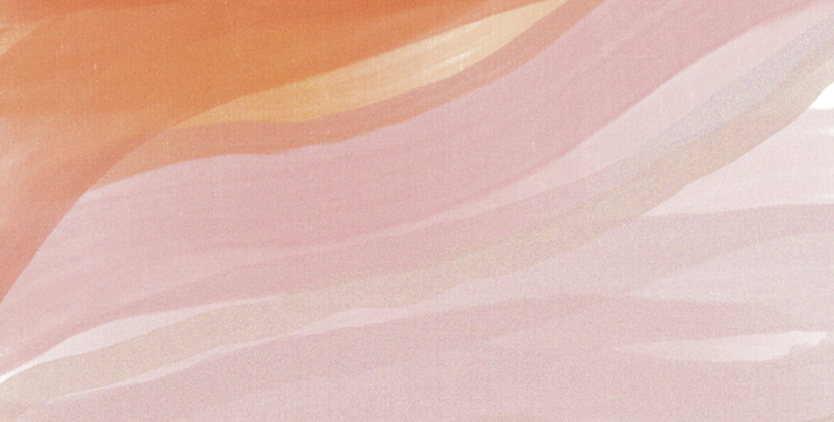 Watercolour painting showing overlapping waves of orange and pink pastel colours